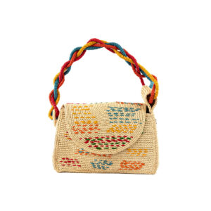 Sac été coloré en raphia rehaussé de broderies, doté d'une anse corde tressée multicolore