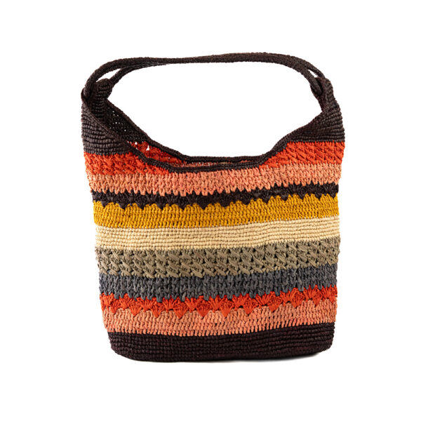 Sac hobo multicolore en raphia, doté d'une anse corde en raphia et d'une pochette assortie