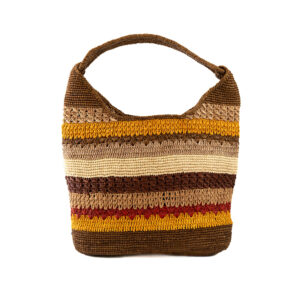 Sac hobo rayé multicolore en raphia, doté d'une anse corde en raphia et d'une pochette assortie