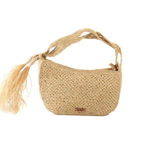 Sac hobo nude chic en raphia, doté d'une double anse en macramé