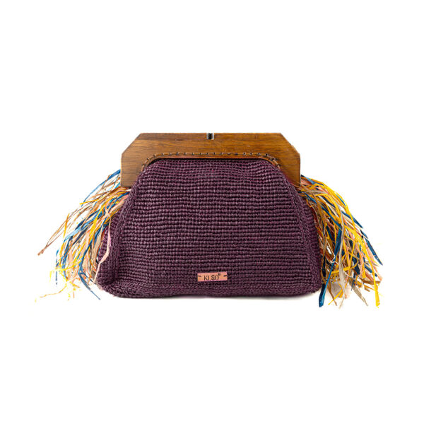 Sac à main raphia coloré nude bordeaux multicolore à franges et fermoir bois