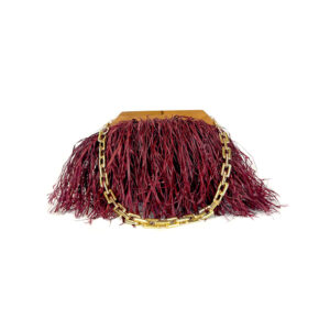 Sac à franges bordeaux - cadre bois - 2 chaines amovibles