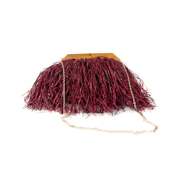 Sac à franges bordeaux - cadre bois - 2 chaines amovibles