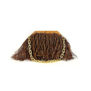 Sac à franges mocha - cadre bois - 2 chaines amovibles
