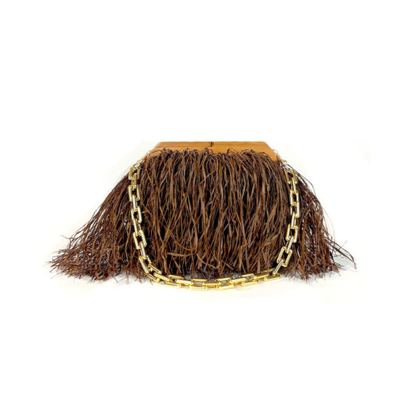 Sac à franges mocha - cadre bois - 2 chaines amovibles