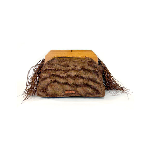 Sac à franges mocha - cadre bois - 2 chaines amovibles