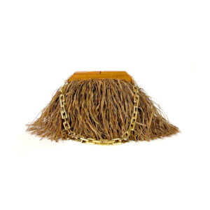 Sac à franges marron - cadre bois - 2 chaines amovibles