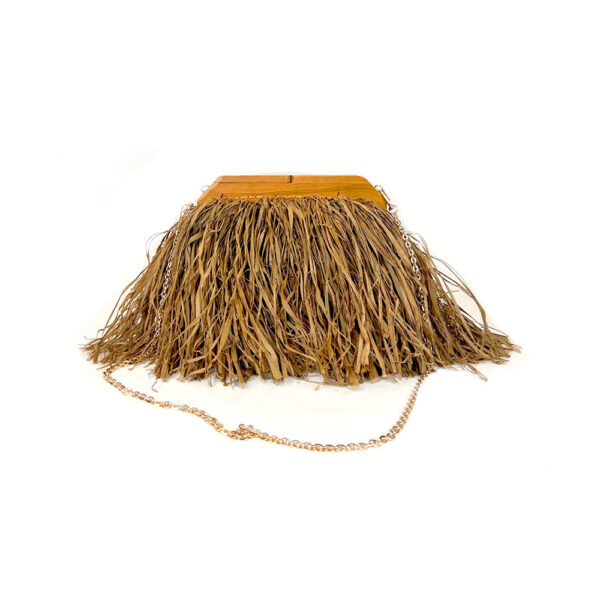 Sac à franges marron - cadre bois - 2 chaines amovibles