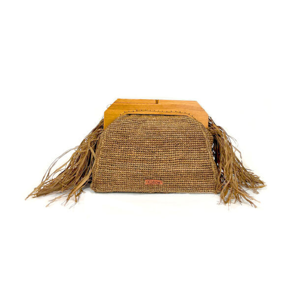 Sac à franges marron - cadre bois - 2 chaines amovibles