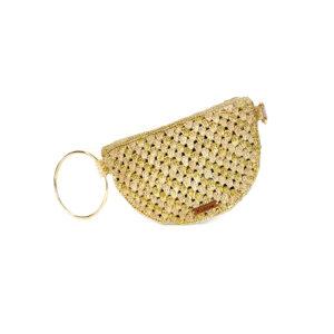 pochette beige dorée avec anneau or et sangle