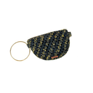 pochette noire dorée avec anneau or et sangle