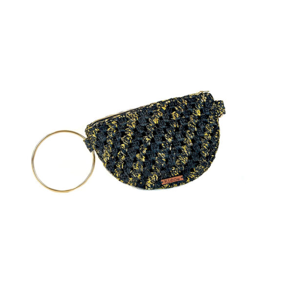 pochette noire dorée avec anneau or et sangle