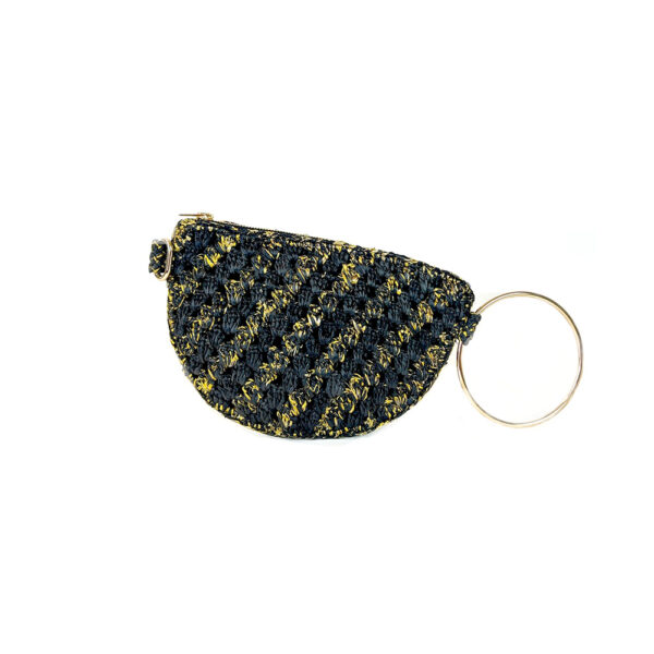 pochette noire dorée avec anneau or et sangle